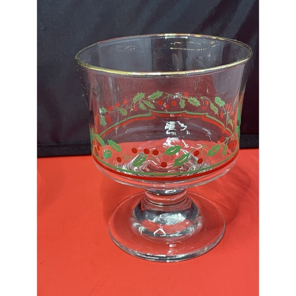 Vintage‎ Libby Christmas Holly/ Berries Footed Sherbet Dessert Glasses Set Of 4 - Picture 2 of 8
